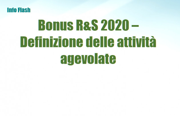Bonus R&S 2020 – Definizione delle attività agevolate