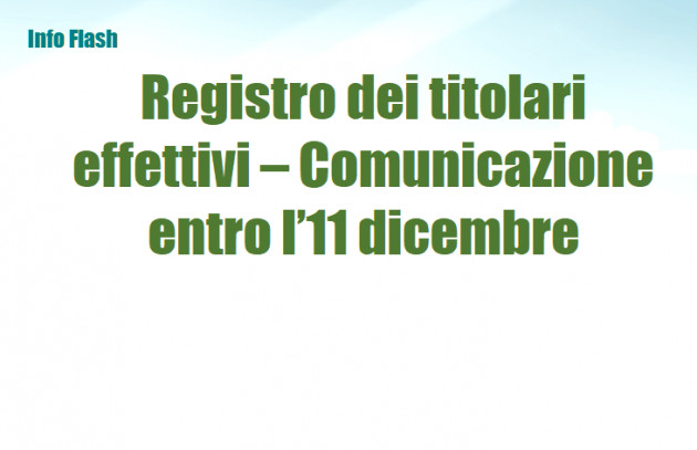 Registro dei titolari effettivi – Comunicazione entro l’11 dicembre