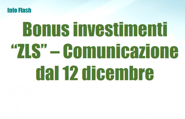 Bonus investimenti “ZLS” – Comunicazione dal 12 dicembre