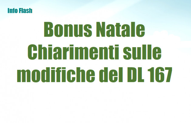 Bonus Natale -  Chiarimenti sulle modifiche del DL 167