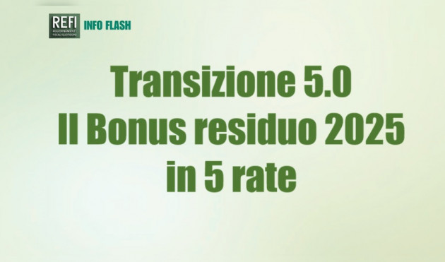 Transizione 5.0 - Il credito residuo al 31 dicembre 2025 va utilizzato in 5 rate