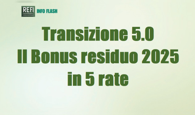 Transizione 5.0 - Il credito residuo al 31 dicembre 2025 va utilizzato in 5 rate