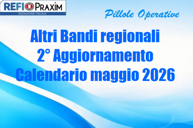 Altri Bandi regionali – 2° Aggiornamento Calendario maggio 2026