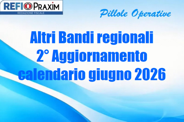 Altri Bandi regionali – 2° Aggiornamento calendario giugno 2026