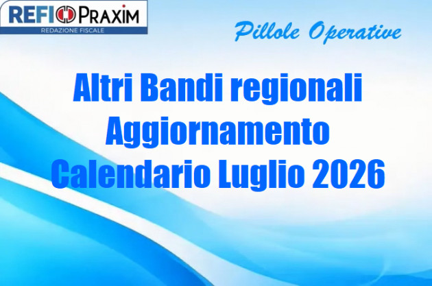 Altri Bandi regionali - Aggiornamento Calendario luglio 2026