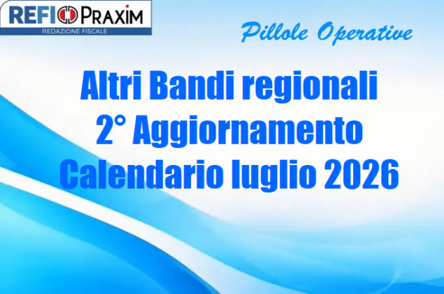 Altri Bandi regionali - 2° Aggiornamento Calendario luglio 2026