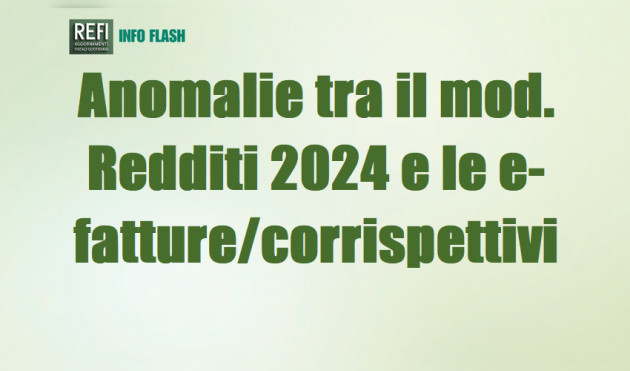 Anomalie tra il mod. Redditi 2024 e le e-fatture/corrispettivi telematici inviati